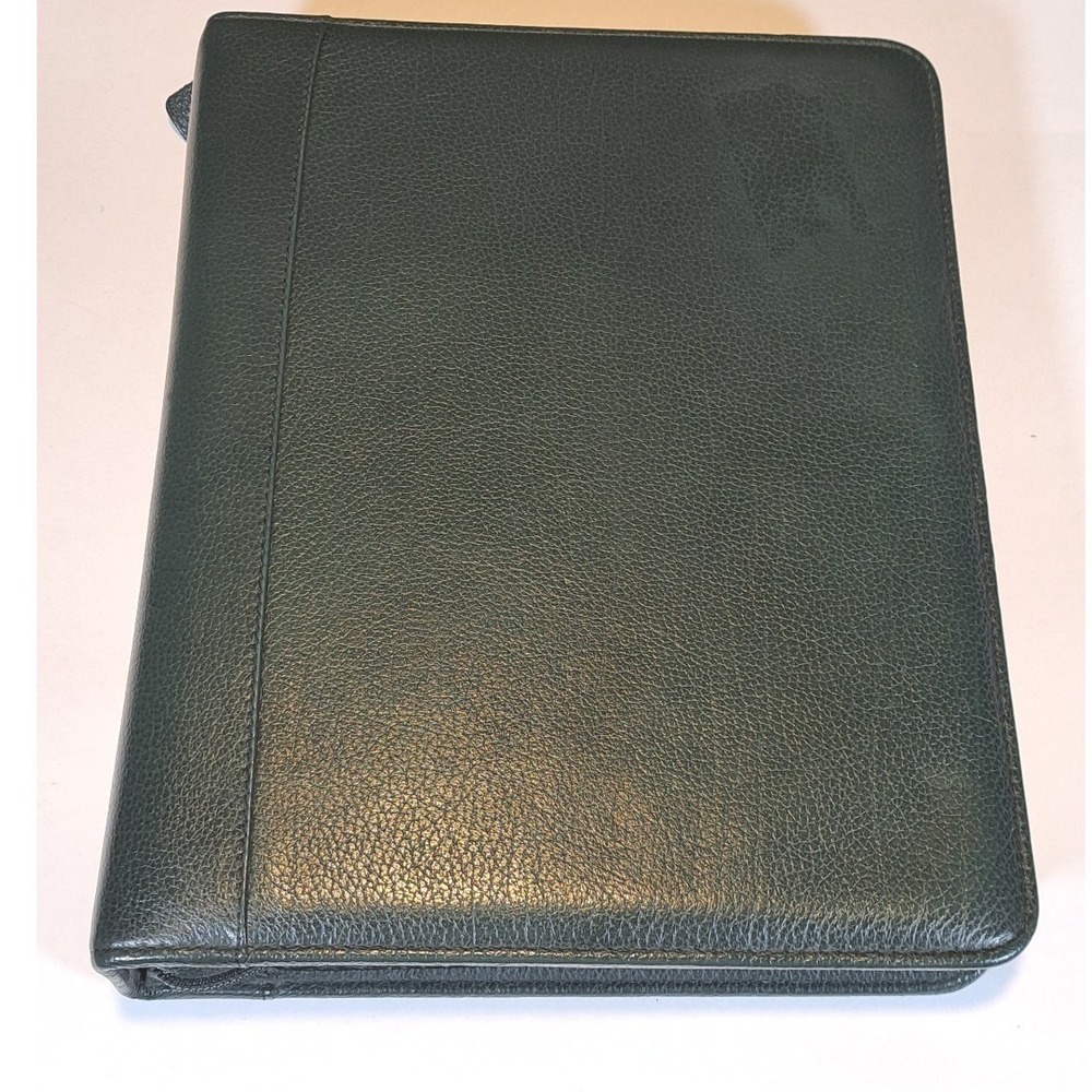 Franklin Covey Forest Green Pebbled Leather Zip Around 7 Ring Personal Organizer